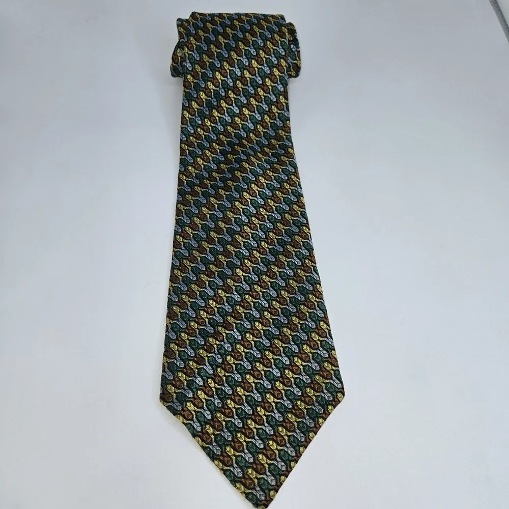 Vtg 60s Nadlers Rhodia Tie Woven Italy Green Gold Orange Geometric Mod Wide 4.5